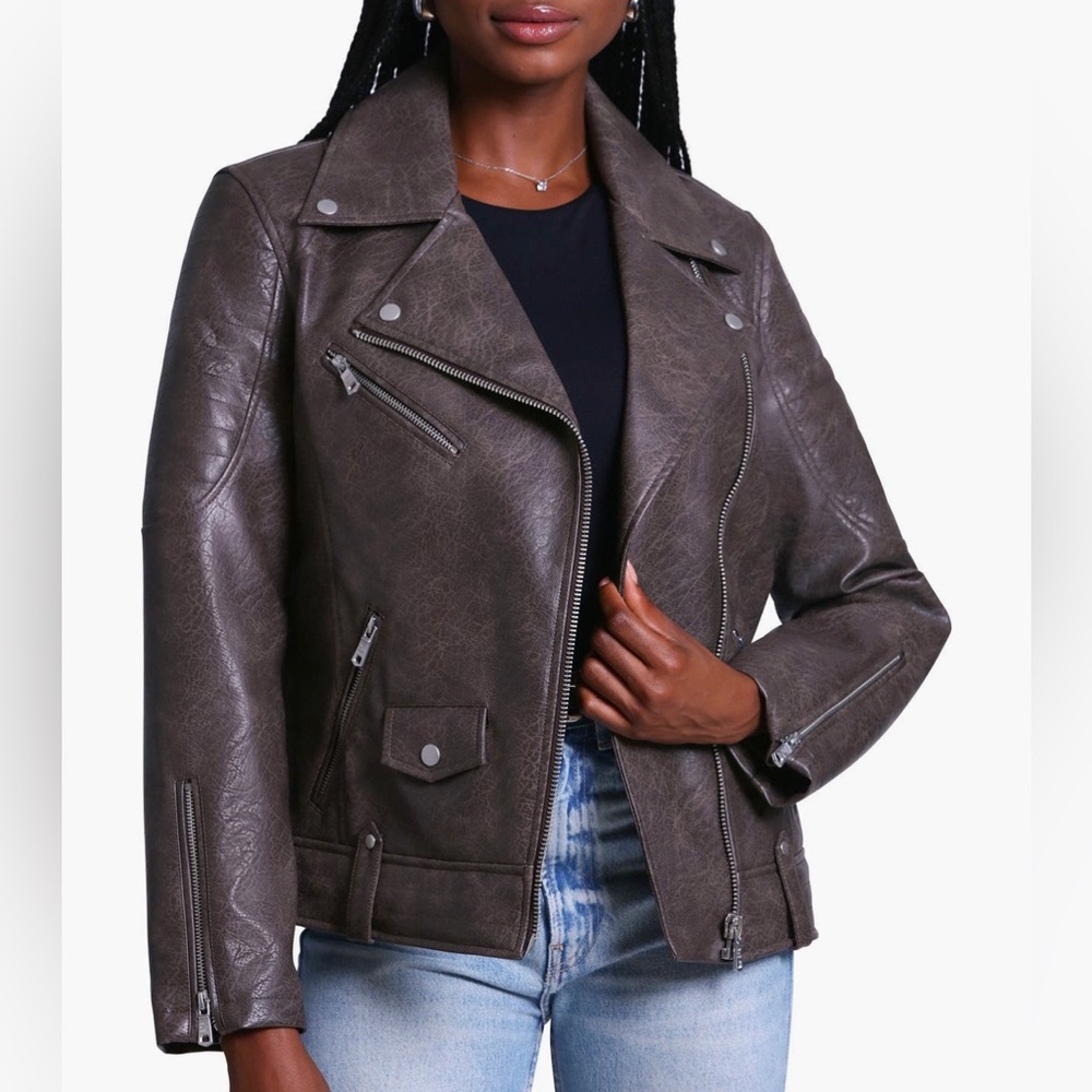 Avec Les Filles Faux-Ever Leather Quilt Sleeve Biker Jacket XS NWT X-Small 0 2